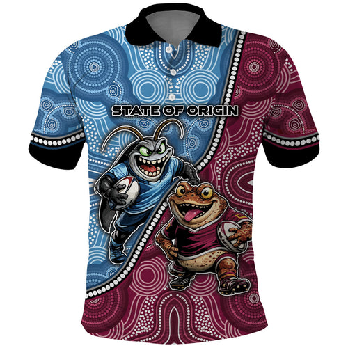 Personalised New South Wales And Queensland Polo Shirt Cockroaches With Frogs Aboriginal Art