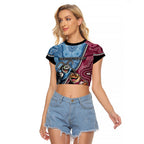 Personalised New South Wales And Queensland Raglan Cropped T Shirt Cockroaches With Frogs Aboriginal Art