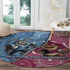 New South Wales And Queensland Round Carpet Cockroaches With Frogs Aboriginal Art