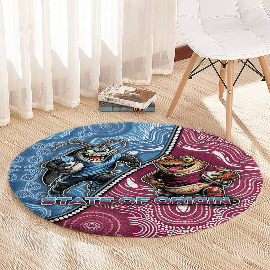 New South Wales And Queensland Round Carpet Cockroaches With Frogs Aboriginal Art