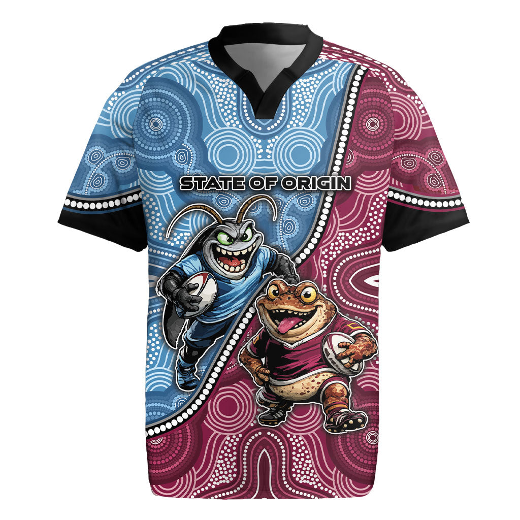 Personalised New South Wales And Queensland Rugby Jersey Cockroaches With Frogs Aboriginal Art