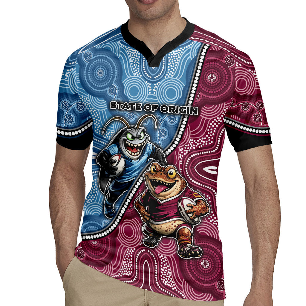 Personalised New South Wales And Queensland Rugby Jersey Cockroaches With Frogs Aboriginal Art