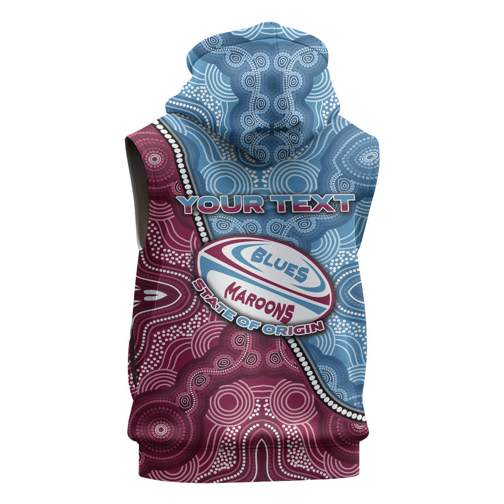 Personalised New South Wales And Queensland Sleeveless Hoodie Cockroaches With Frogs Aboriginal Art