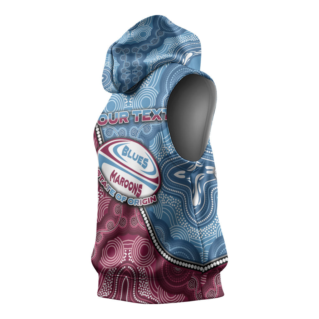 Personalised New South Wales And Queensland Sleeveless Hoodie Cockroaches With Frogs Aboriginal Art