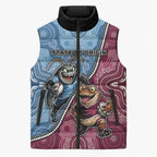Personalised New South Wales And Queensland Sleeveless Puffer Jacket Cockroaches With Frogs Aboriginal Art