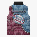Personalised New South Wales And Queensland Sleeveless Puffer Jacket Cockroaches With Frogs Aboriginal Art