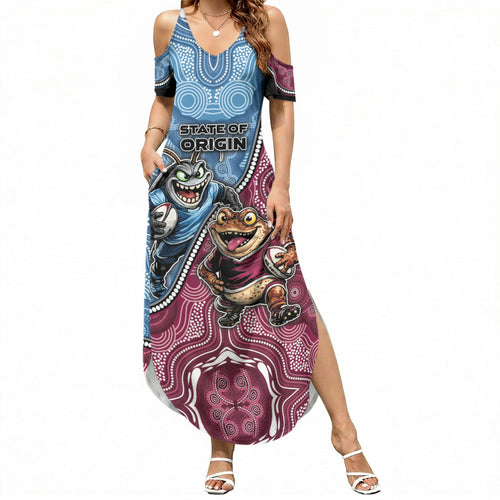 Personalised New South Wales And Queensland Summer Maxi Dress Cockroaches With Frogs Aboriginal Art