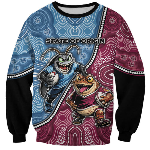 Personalised New South Wales And Queensland Sweatshirt Cockroaches With Frogs Aboriginal Art
