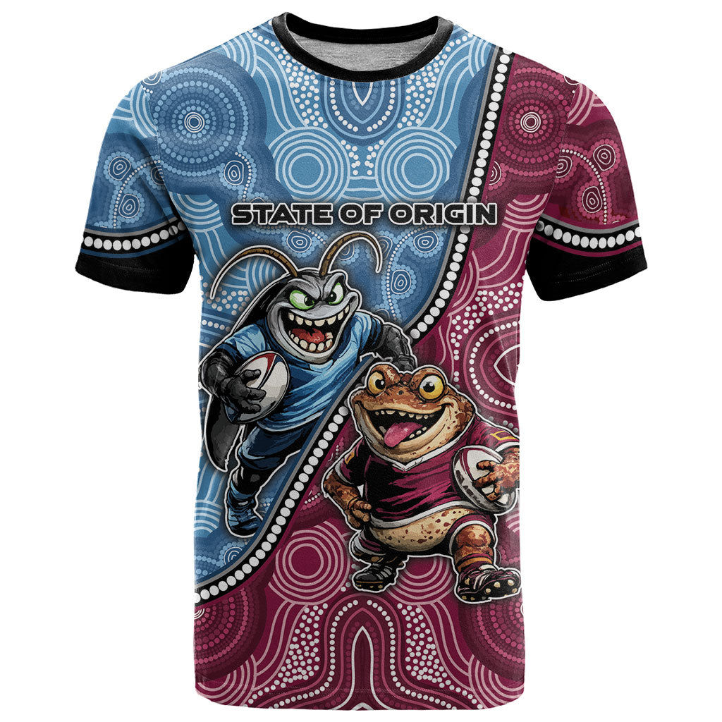 Personalised New South Wales And Queensland T Shirt Cockroaches With Frogs Aboriginal Art