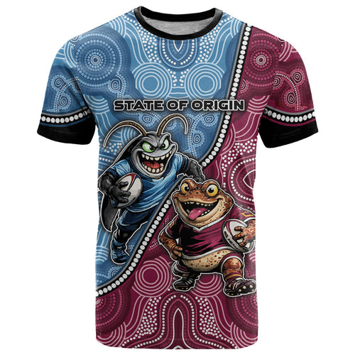 Personalised New South Wales And Queensland T Shirt Cockroaches With Frogs Aboriginal Art