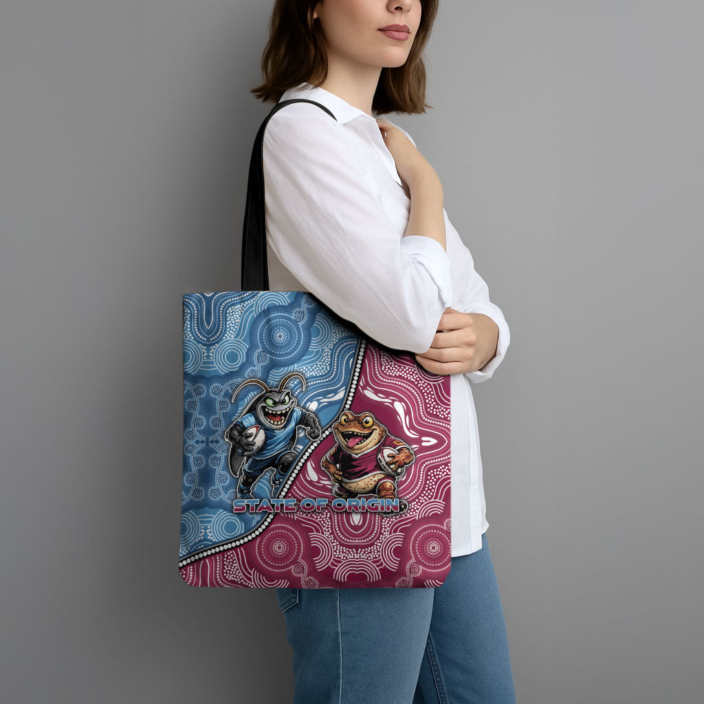 New South Wales And Queensland Tote Bag Cockroaches With Frogs Aboriginal Art