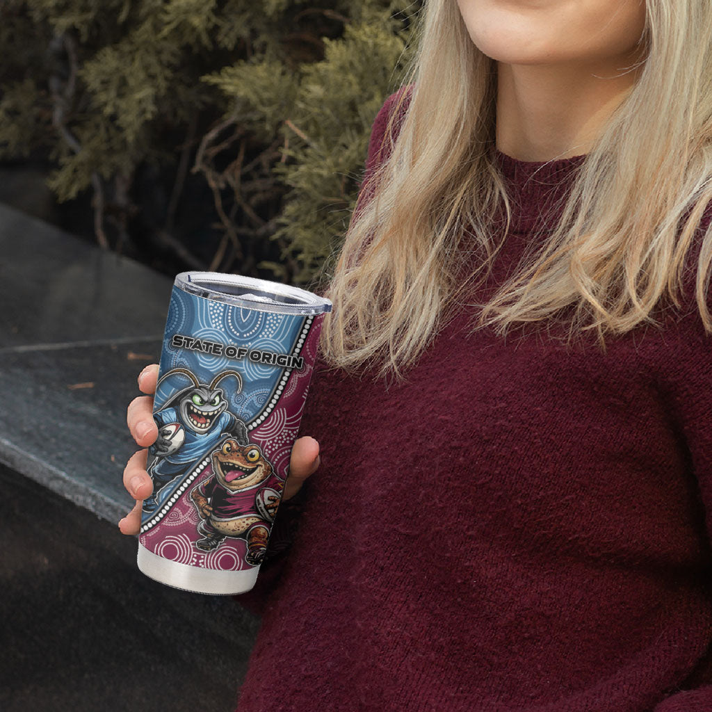 Personalised New South Wales And Queensland Tumbler Cup Cockroaches With Frogs Aboriginal Art
