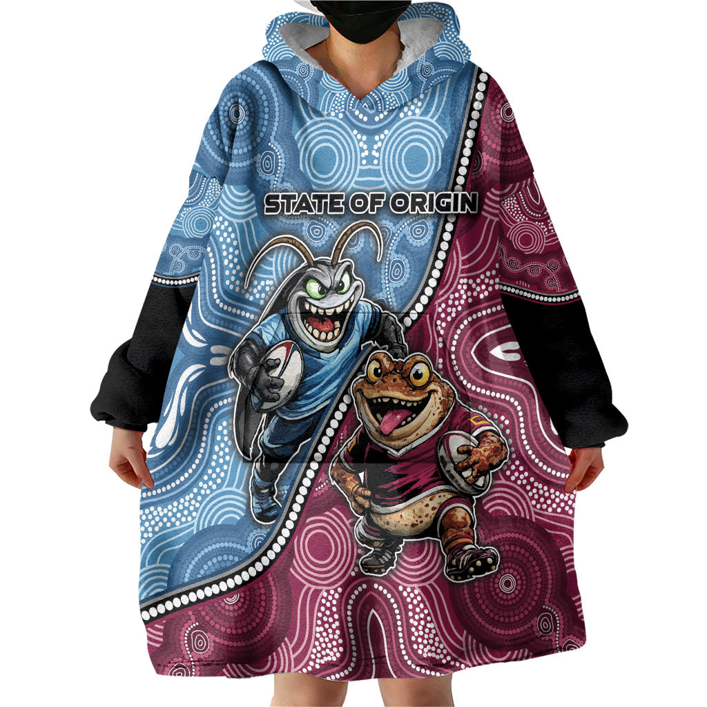 Personalised New South Wales And Queensland Wearable Blanket Hoodie Cockroaches With Frogs Aboriginal Art