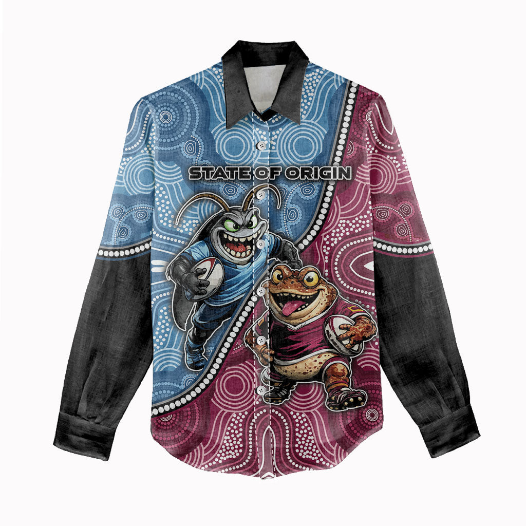 Personalised New South Wales And Queensland Women Casual Shirt Cockroaches With Frogs Aboriginal Art