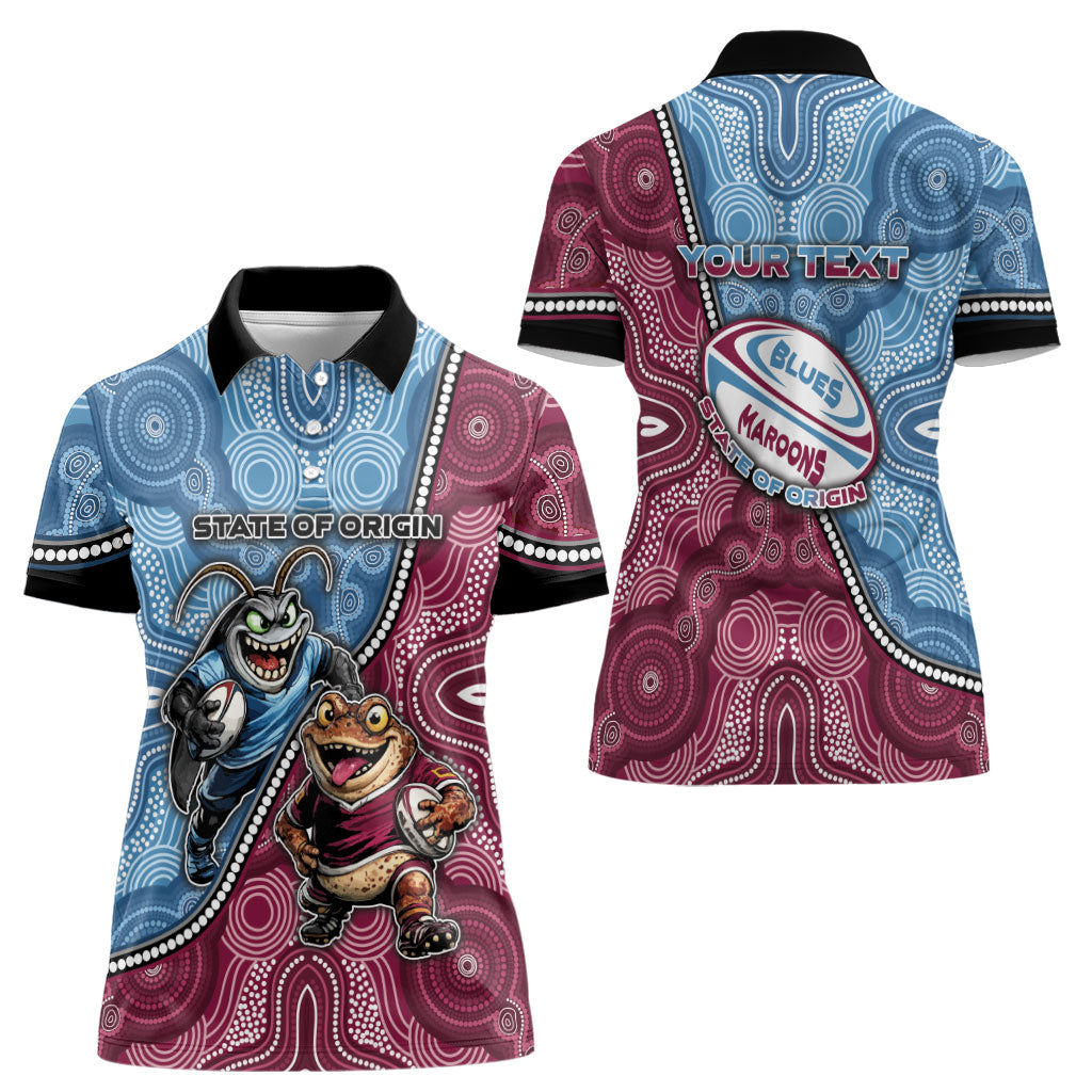 Personalised New South Wales And Queensland Women Polo Shirt Cockroaches With Frogs Aboriginal Art