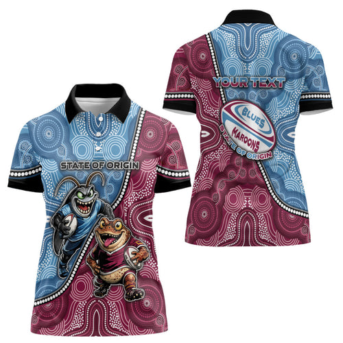 Personalised New South Wales And Queensland Women Polo Shirt Cockroaches With Frogs Aboriginal Art