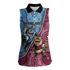 Personalised New South Wales And Queensland Women Sleeveless Polo Shirt Cockroaches With Frogs Aboriginal Art