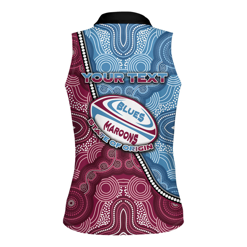 Personalised New South Wales And Queensland Women Sleeveless Polo Shirt Cockroaches With Frogs Aboriginal Art