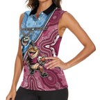 Personalised New South Wales And Queensland Women Sleeveless Polo Shirt Cockroaches With Frogs Aboriginal Art