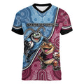 Personalised New South Wales And Queensland Women V-Neck T-Shirt Cockroaches With Frogs Aboriginal Art