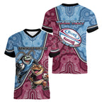 Personalised New South Wales And Queensland Women V-Neck T-Shirt Cockroaches With Frogs Aboriginal Art
