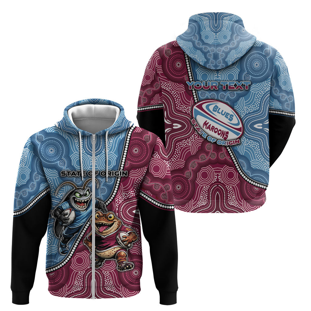Personalised New South Wales And Queensland Zip Hoodie Cockroaches With Frogs Aboriginal Art
