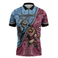 Personalised New South Wales And Queensland Zipper Polo Shirt Cockroaches With Frogs Aboriginal Art