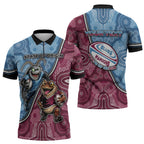 Personalised New South Wales And Queensland Zipper Polo Shirt Cockroaches With Frogs Aboriginal Art