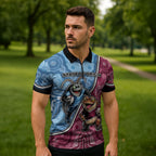 Personalised New South Wales And Queensland Zipper Polo Shirt Cockroaches With Frogs Aboriginal Art