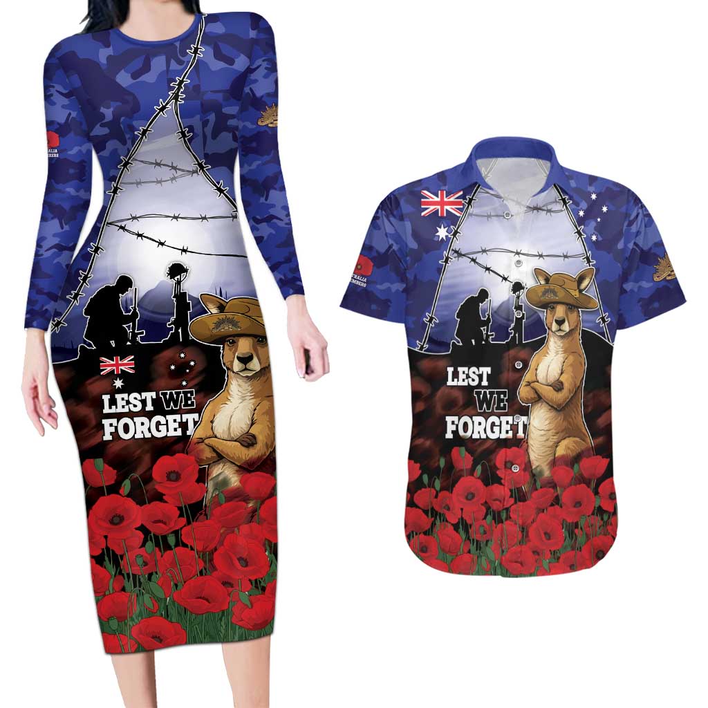 ANZAC Day Couples Matching Long Sleeve Bodycon Dress and Hawaiian Shirt Lest We Forget