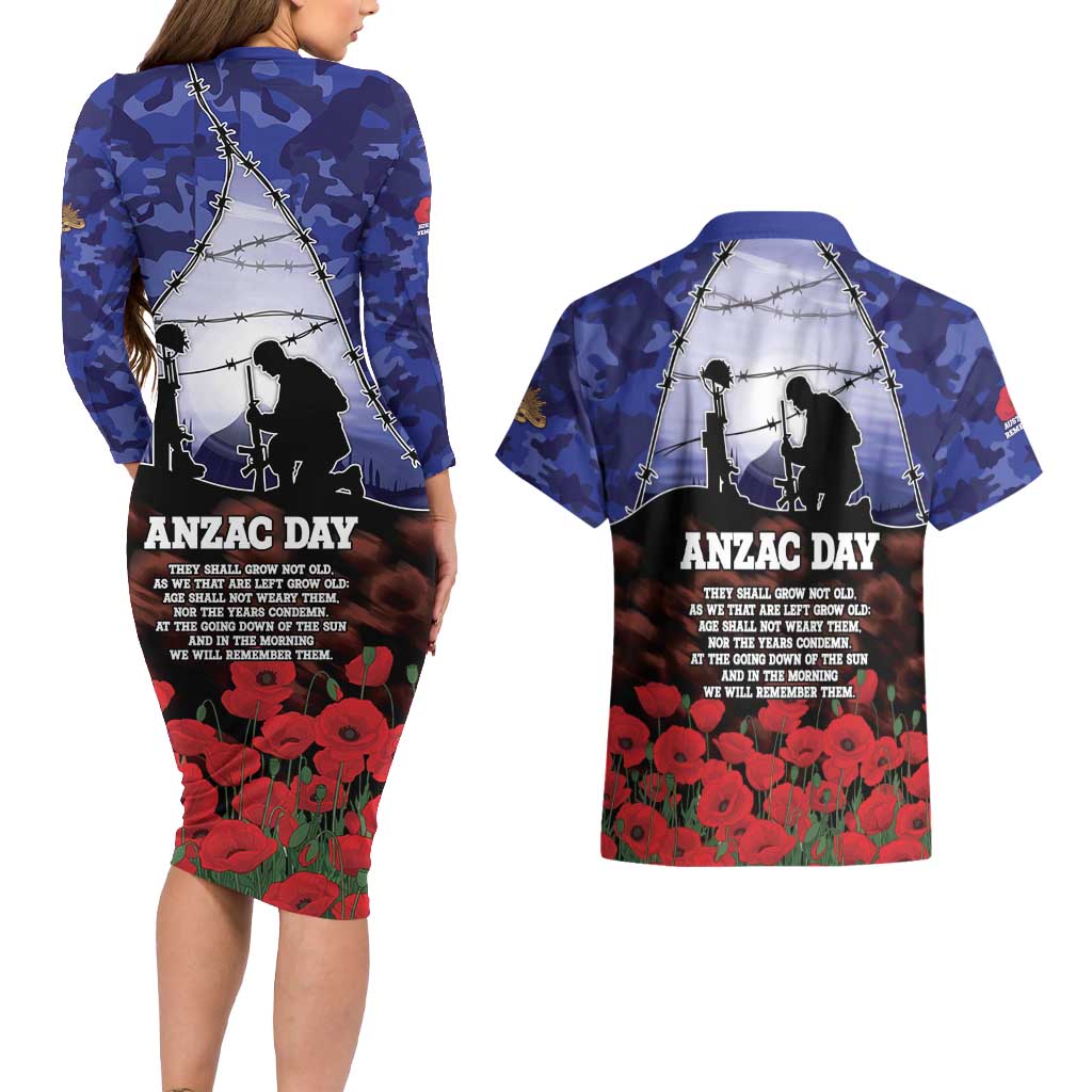 ANZAC Day Couples Matching Long Sleeve Bodycon Dress and Hawaiian Shirt Lest We Forget
