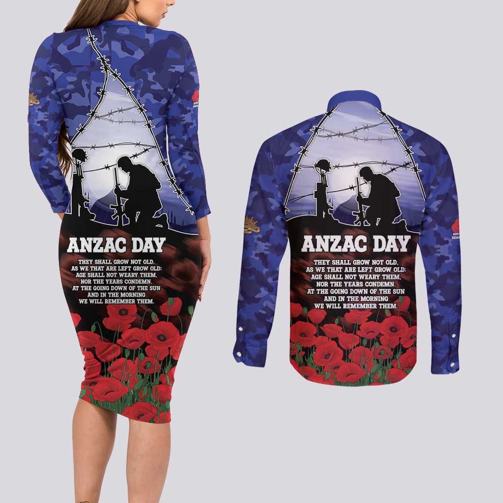 ANZAC Day Couples Matching Long Sleeve Bodycon Dress and Long Sleeve Button Shirt Lest We Forget