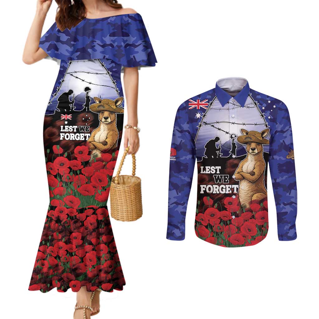 ANZAC Day Couples Matching Mermaid Dress and Long Sleeve Button Shirt Lest We Forget