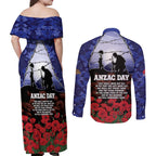 ANZAC Day Couples Matching Off Shoulder Maxi Dress and Long Sleeve Button Shirt Lest We Forget