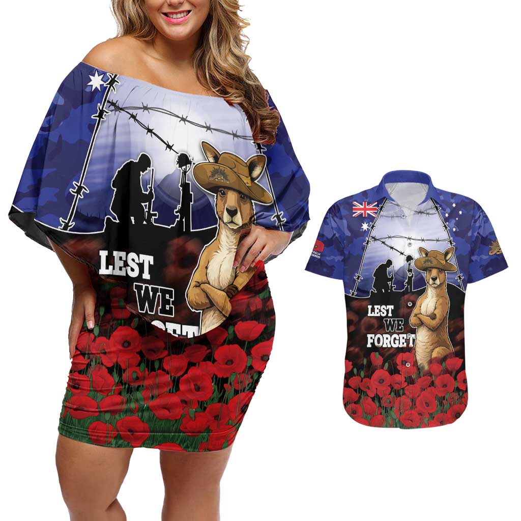 ANZAC Day Couples Matching Off Shoulder Short Dress and Hawaiian Shirt Lest We Forget