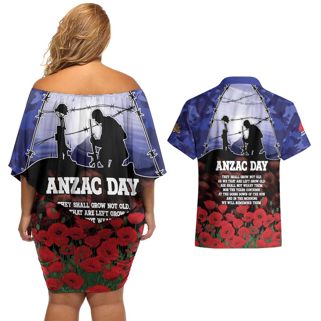 ANZAC Day Couples Matching Off Shoulder Short Dress and Hawaiian Shirt Lest We Forget