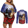 ANZAC Day Couples Matching Off Shoulder Short Dress and Long Sleeve Button Shirt Lest We Forget