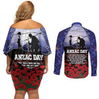 ANZAC Day Couples Matching Off Shoulder Short Dress and Long Sleeve Button Shirt Lest We Forget
