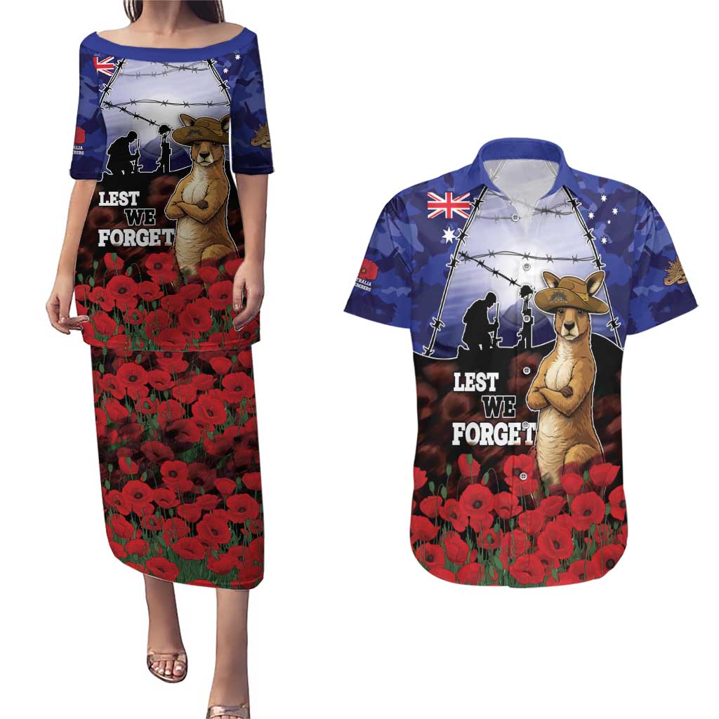 ANZAC Day Couples Matching Puletasi and Hawaiian Shirt Lest We Forget