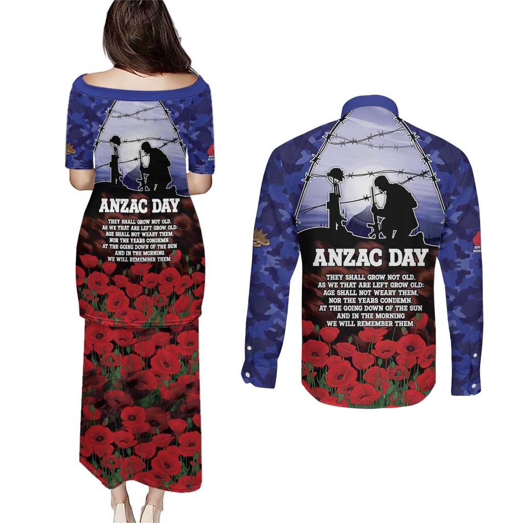 ANZAC Day Couples Matching Puletasi and Long Sleeve Button Shirt Lest We Forget