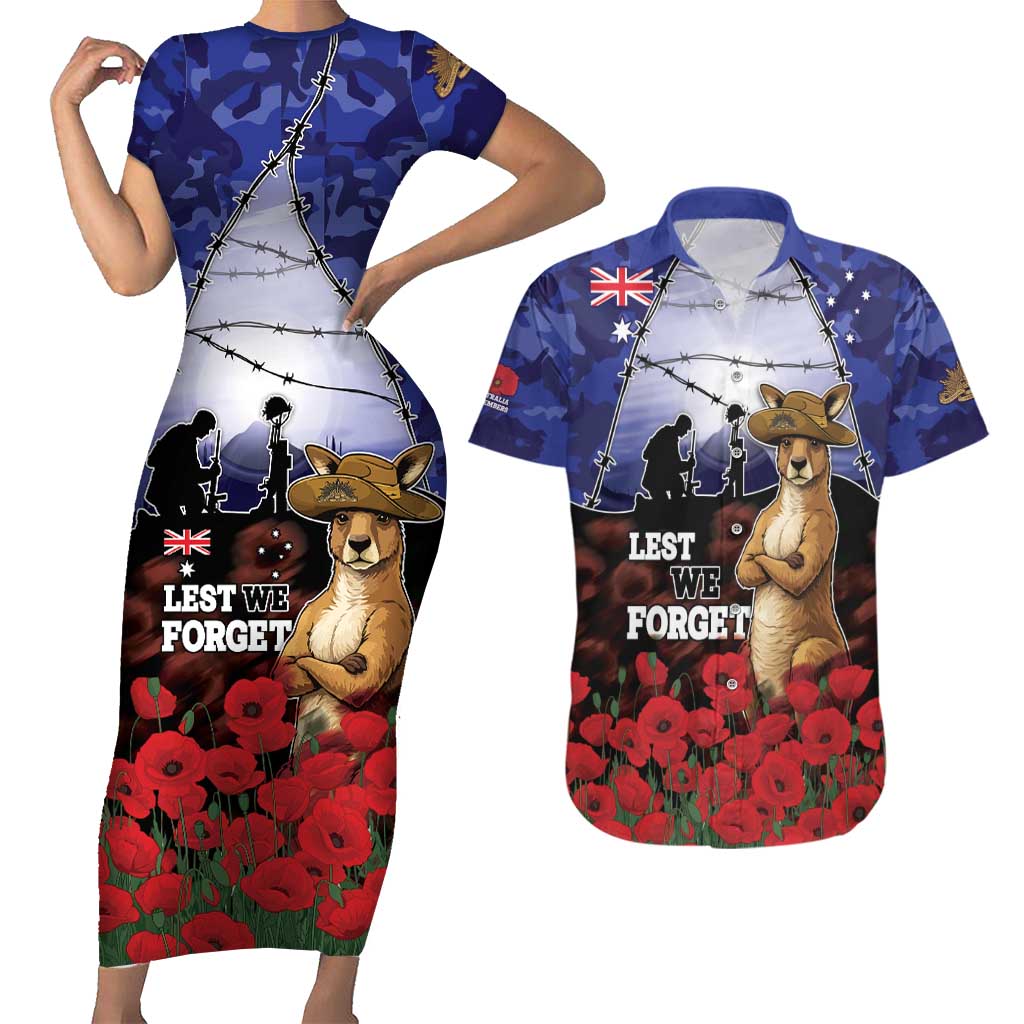 ANZAC Day Couples Matching Short Sleeve Bodycon Dress and Hawaiian Shirt Lest We Forget