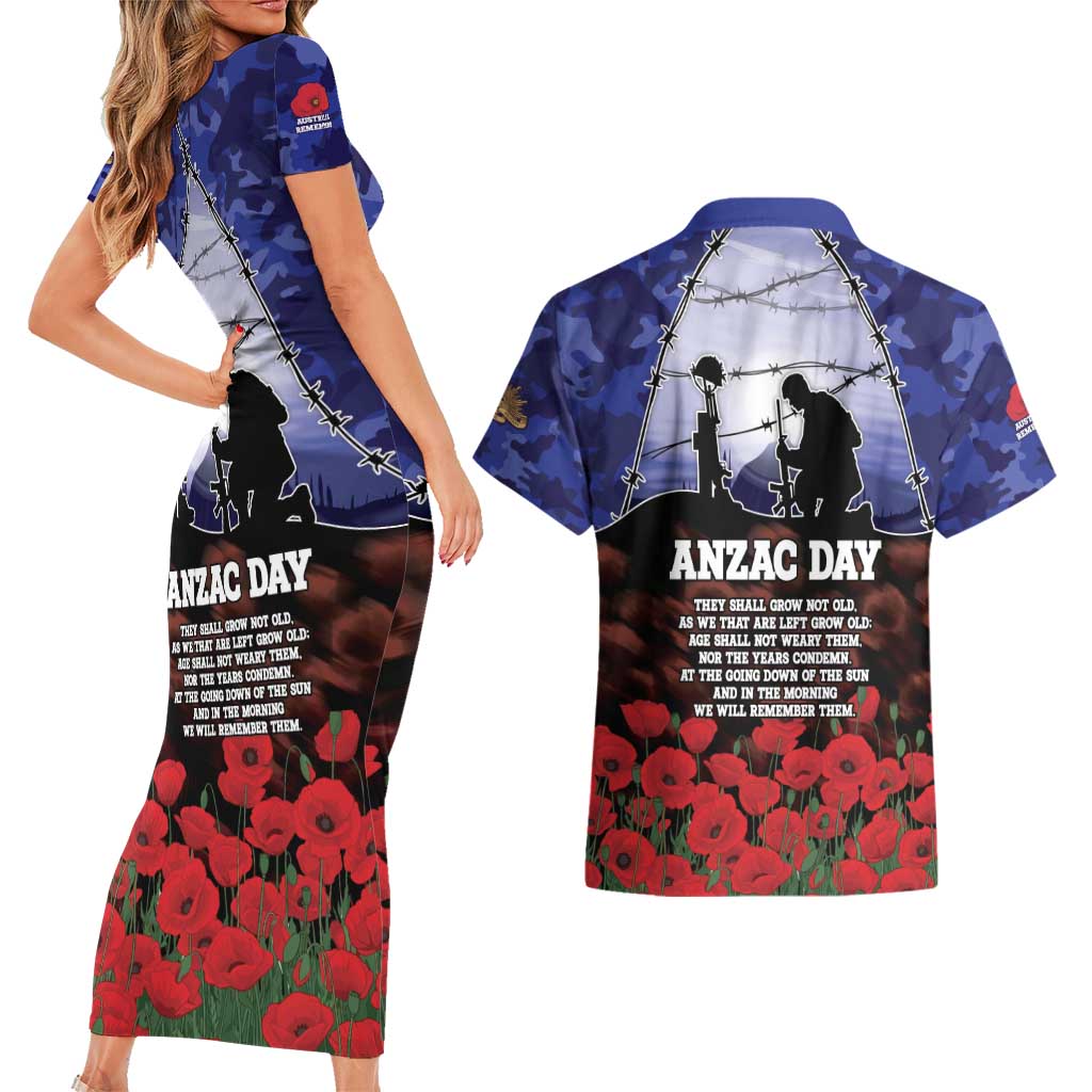 ANZAC Day Couples Matching Short Sleeve Bodycon Dress and Hawaiian Shirt Lest We Forget