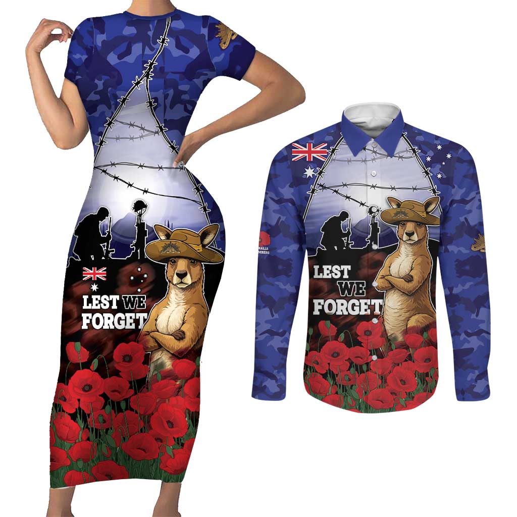 ANZAC Day Couples Matching Short Sleeve Bodycon Dress and Long Sleeve Button Shirt Lest We Forget
