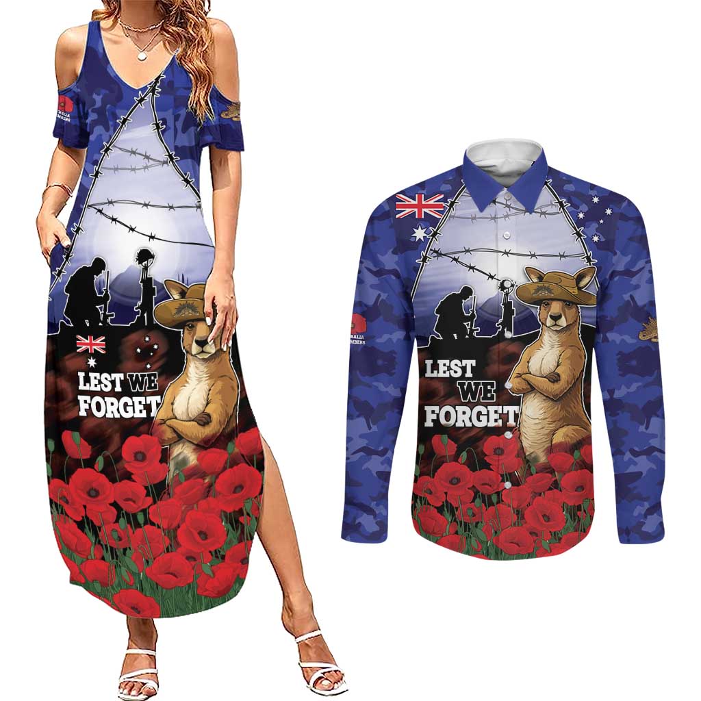 ANZAC Day Couples Matching Summer Maxi Dress and Long Sleeve Button Shirt Lest We Forget