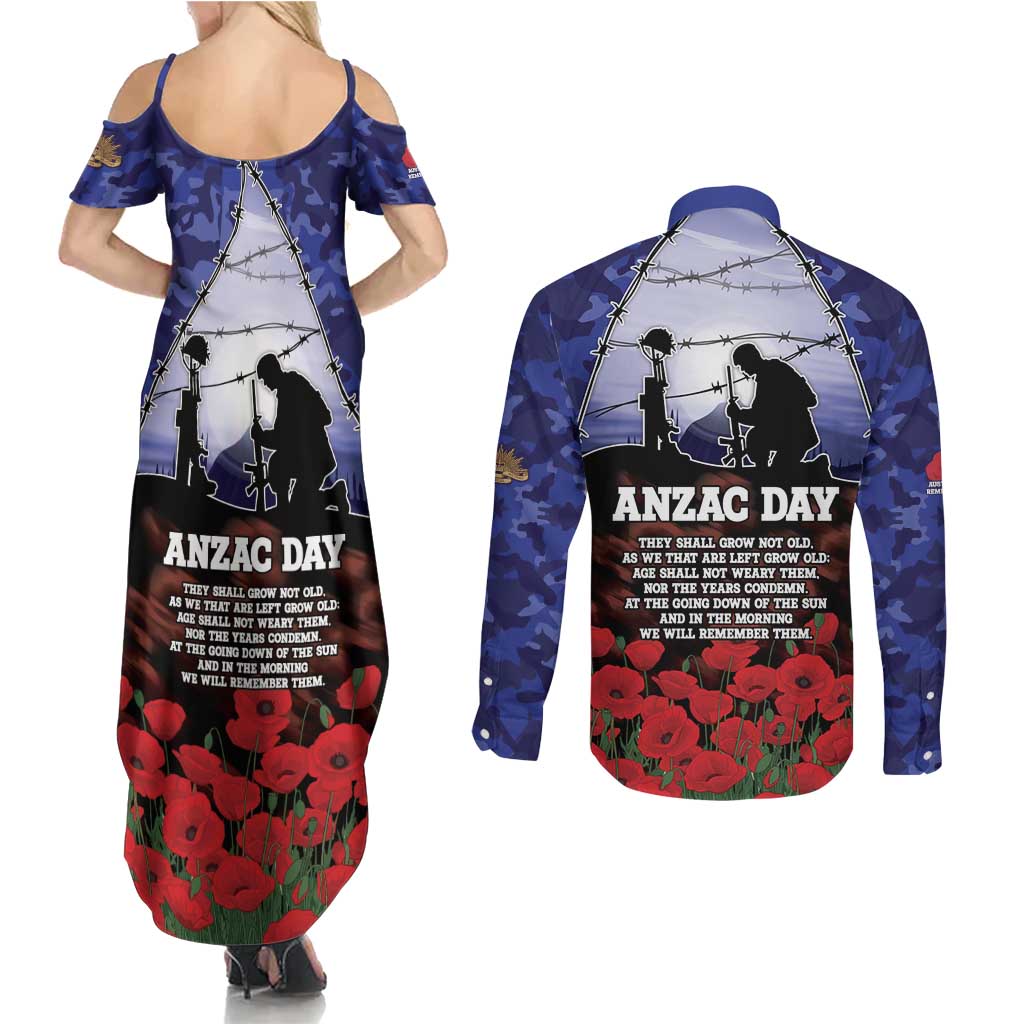 ANZAC Day Couples Matching Summer Maxi Dress and Long Sleeve Button Shirt Lest We Forget