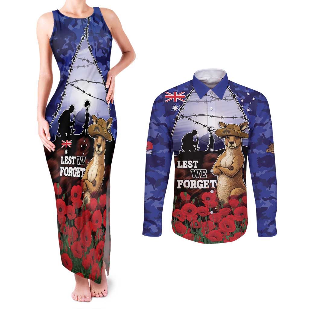 ANZAC Day Couples Matching Tank Maxi Dress and Long Sleeve Button Shirt Lest We Forget