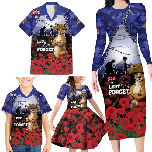 ANZAC Day Family Matching Long Sleeve Bodycon Dress and Hawaiian Shirt Lest We Forget
