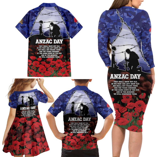 ANZAC Day Family Matching Long Sleeve Bodycon Dress and Hawaiian Shirt Lest We Forget