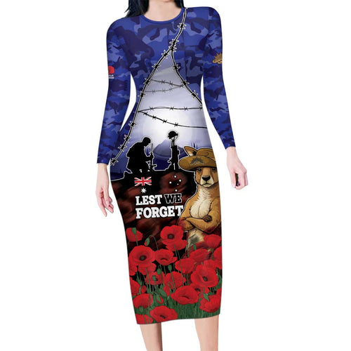 ANZAC Day Family Matching Long Sleeve Bodycon Dress and Hawaiian Shirt Lest We Forget
