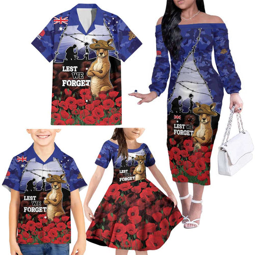 ANZAC Day Family Matching Off The Shoulder Long Sleeve Dress and Hawaiian Shirt Lest We Forget